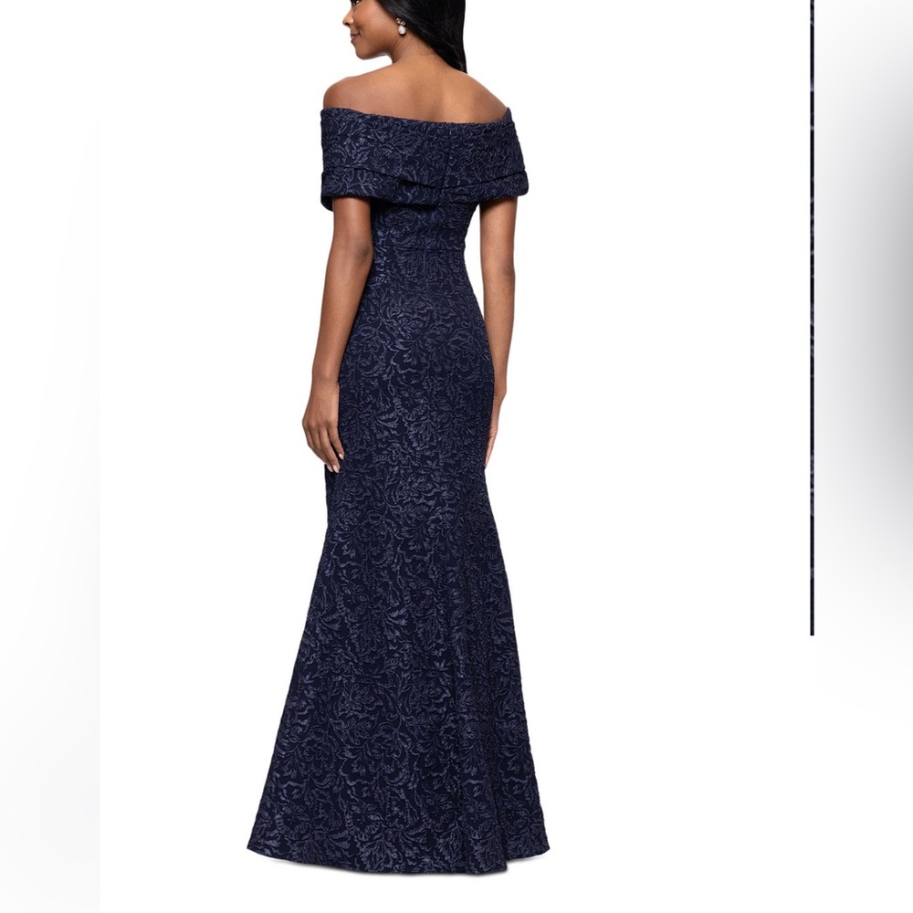 Betsy & Adam Blue Brocade Gown - Picture 2 of 4
